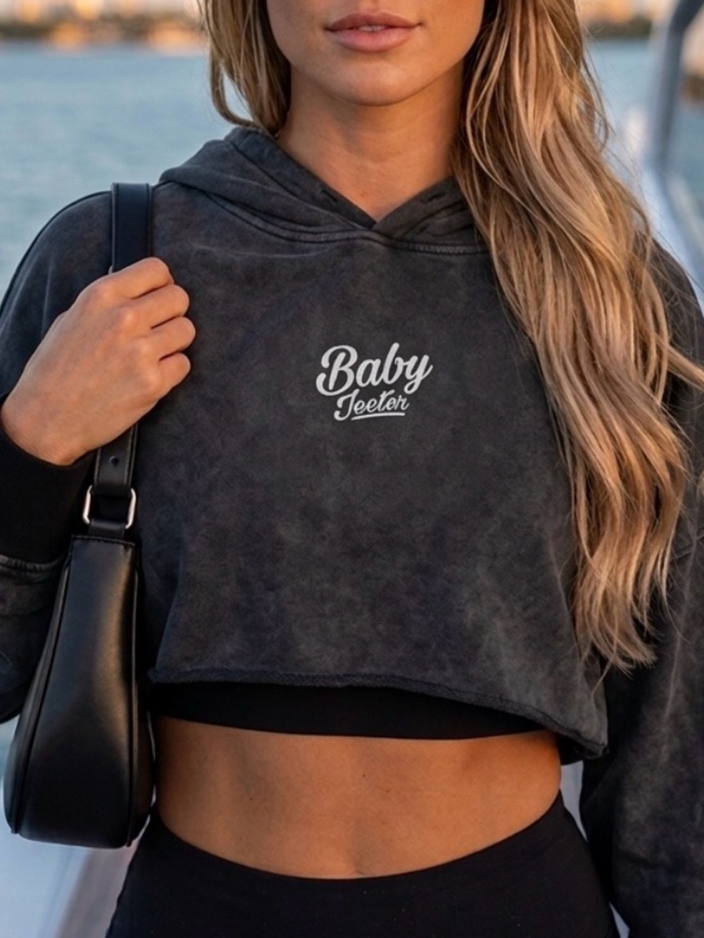 Jeeter Apparel Baby Jeeter Cropped Hoodie Large Black Acid Wash Raw Hem Drop⁠